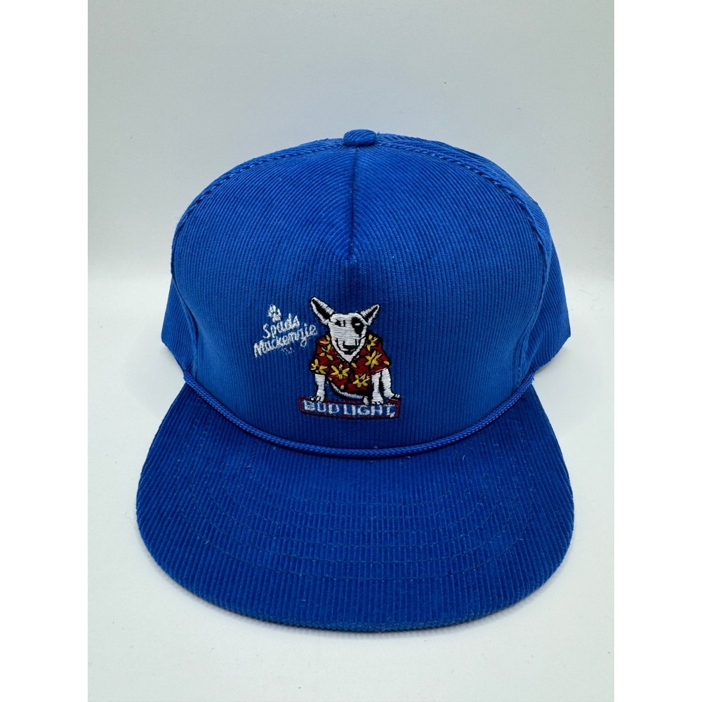 VTG 1985 Bud Light Spuds MacKenzie Corduroy Snapback Hat Anheuser Busch Blue